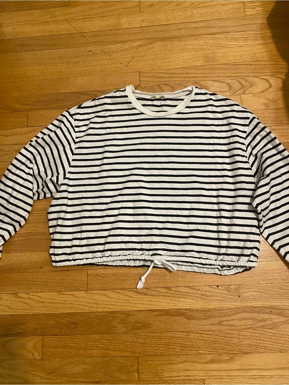 Madewell Black & White Striped Long-Sleeve Tee with Drawstring Hem